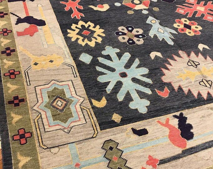 Hand Knotted Oushak Wool Rug: Modern Turkish Design, 8x10 ft.