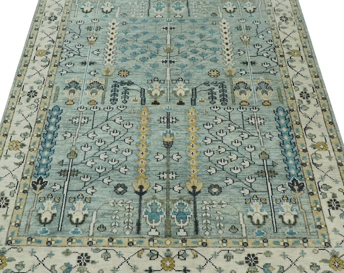 Hand Knotted Oushak Wool Rug: Tree Design, Antique Turkish Style