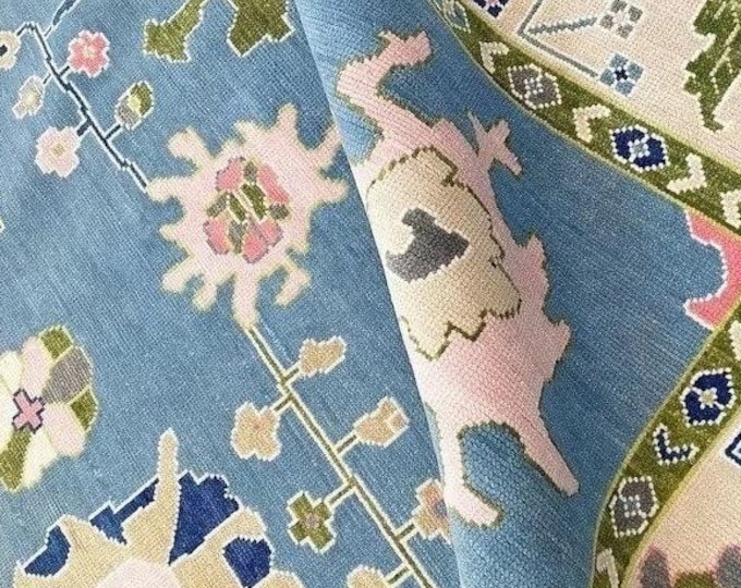 Traditional Oushak Rug 9x12 Blue High Quality Wool Oriental Rug 8x10 handmade Antique Oushak classic Turkish Area Rug Living dining Bedroom