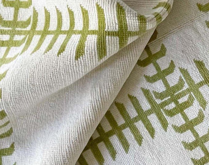 Hand Knotted Oushak Rug: White & Green Wool, Turkish Area Rug