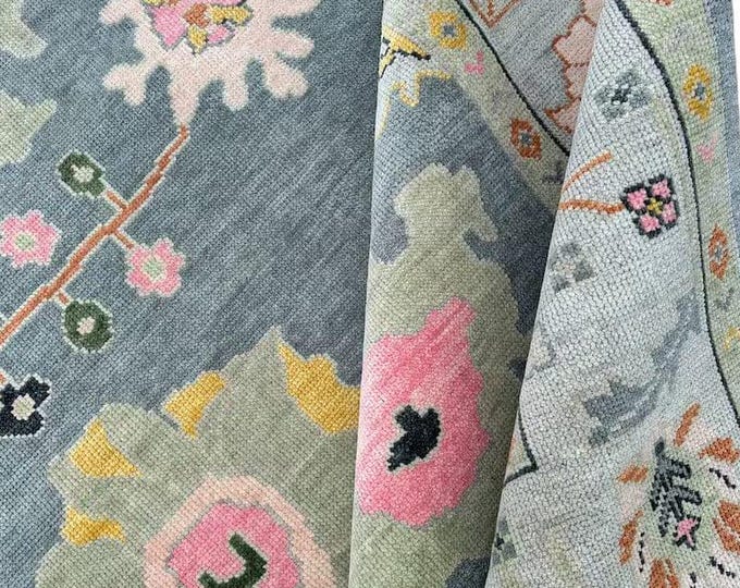 Handmade Grey Oushak Wool Rug: Vintage Turkish Area Rug 8x10