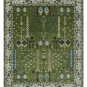 Green Oushak rug, Tree Persian Style 8x10, Turkish Oushak rug, 9x12 Hand-knotted, Antique Oushak, Wool Area Rug for Living Room, Dining Home