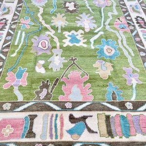 Green Oushak style Hand Knotted Rug 4x6, 5x8, 6x9, 8x10, 9x12, 10x14 ft Handmade Rugs for Living Room - Antique Contemporary rug Dining room
