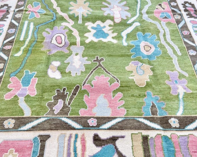 Green Oushak style Hand Knotted Rug 4x6, 5x8, 6x9, 8x10, 9x12, 10x14 ft Handmade Rugs for Living Room - Antique Contemporary rug Dining room