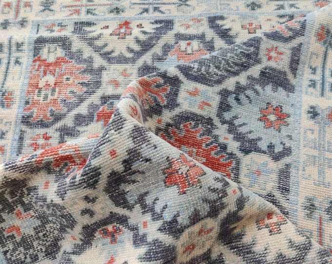 Hand-Knotted Oushak Wool Rug: Antique Pastel Turkish Area Rug