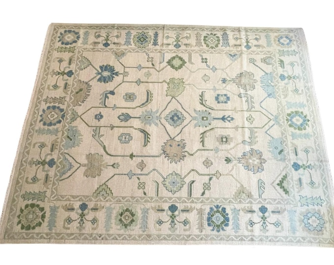 Oushak Rug Wool Hand Knotted Turkish Antique Area Rug, Living Room Bedroom Home Decor