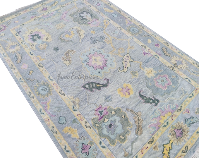 Hand-Knotted Oushak Wool Rug: Modern Turkish Style, 5x8 ft