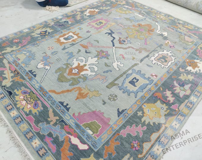 Hand Knotted Wool Oushak Rug 8x10: Antique Turkish Area Rug