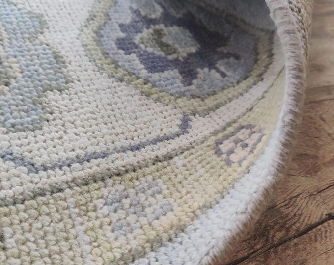 Hand-Knotted Oushak Wool Rug 8x10: Turkish Vintage Style Large Area Rug Home Decor Office