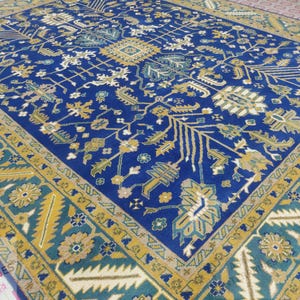 Quick ship! 12x15, Blue Rug Hand-Knotted High Quality Heriz Rug, Modern Serapi Wool Rug, Large Area Rug, For Living Room Bedroom Home Office
