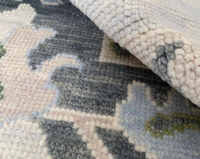 Hand Knotted Oushak Rug: Gray Colorful Wool Area Rug, 8x10