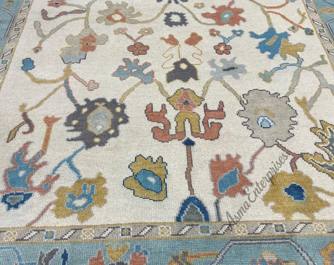 Hand Knotted Oushak Wool Rug: Antique Turkish Style, 8x10 ft