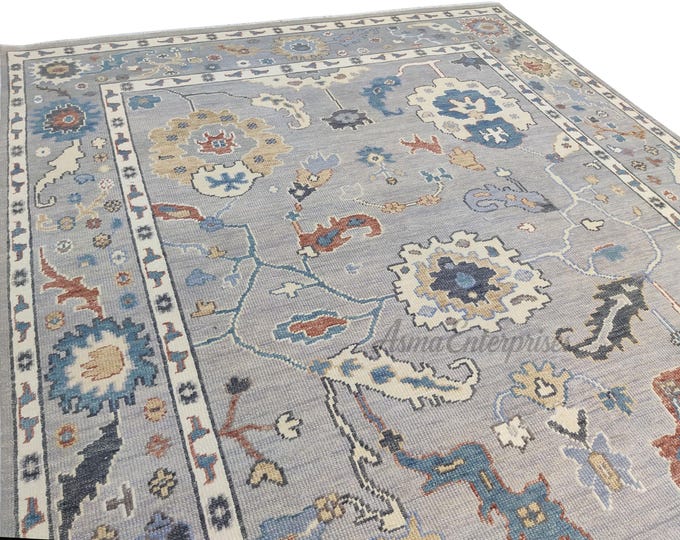 Hand Knotted Oushak Wool Rug: 9x12 Antique Turkish Knot Area Rug