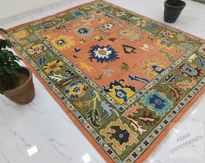 Oushak Rug Hand Knotted Wool Antique Turkish Vintage Area Rug Handmade For Home Decor