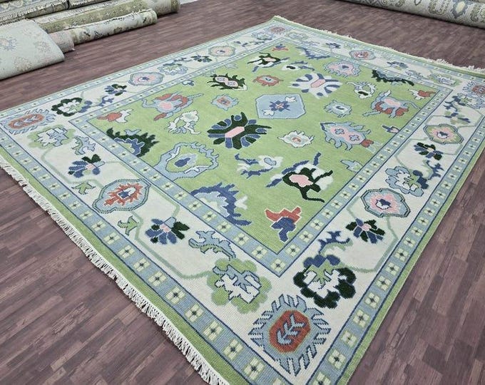 Traditional Turkish Oushak Green Oushak Rug, Antique Wool Area Living Room Bedroom Home decor