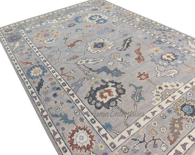 Hand Knotted Oushak Wool Rug: 9x12 Antique Turkish Knot Area Rug
