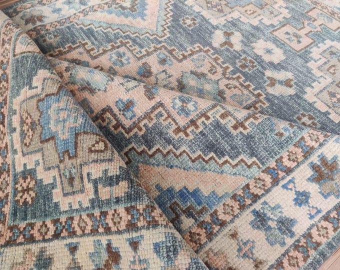 Hand Knotted Oushak Wool Rug: Antique Turkish Pastel Area Rug