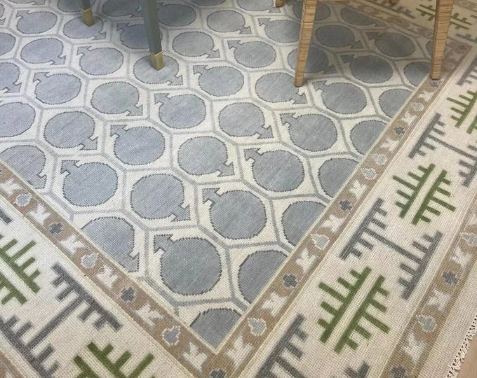 Hand Knotted Turkish Oushak Wool Rug: Traditional Floral Design, 9x12