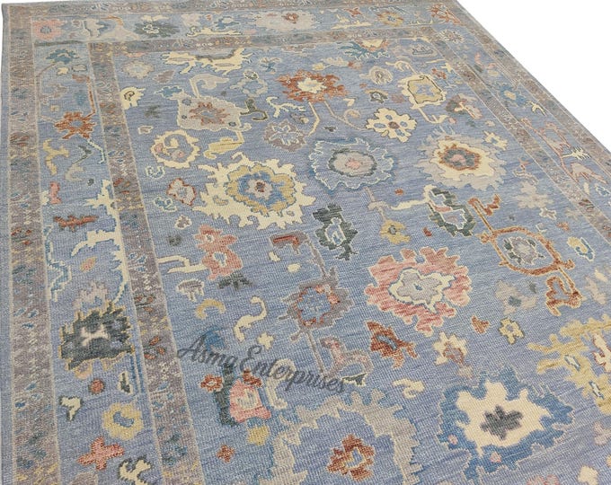 Hand Knotted Oushak Wool Rug: Antique Turkish Style, 9x12 ft