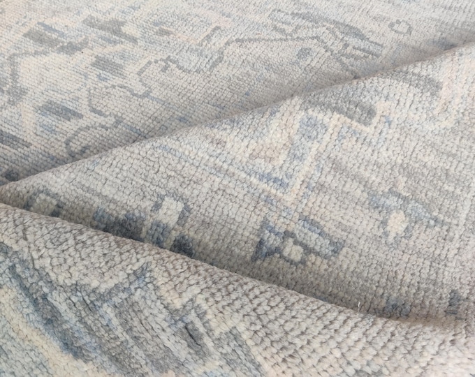 Hand Knotted Oushak Wool Rug: 5x7 Vintage Turkish Pastel Area Rug