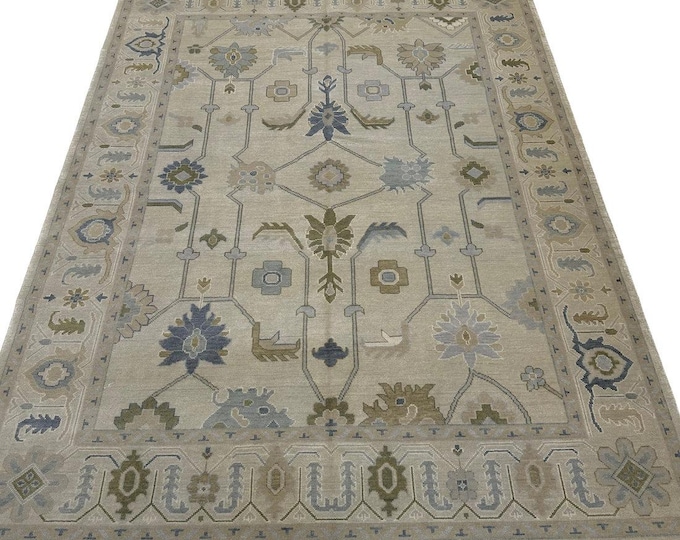 Oushak Rug Vintage Antique Rug, Vintage Style Oushak Rug 9x12 Hand Knotted Antique Turkish contemporary Area rug for Living, Dining, Bedroom