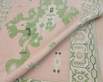 Hand Knotted Pink green Oushak Rugs Contemporary Modern Area Rugs, Turkish Wool Rug  for Living Room dining Bedroom Home Decor 8x10/9x12/6x9