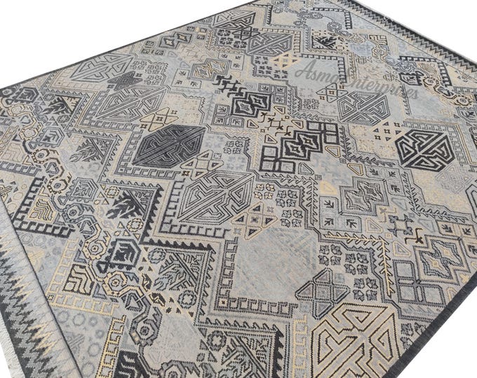 Hand Knotted Wool Oushak Rug 8x10: Antique Turkish Area Rug