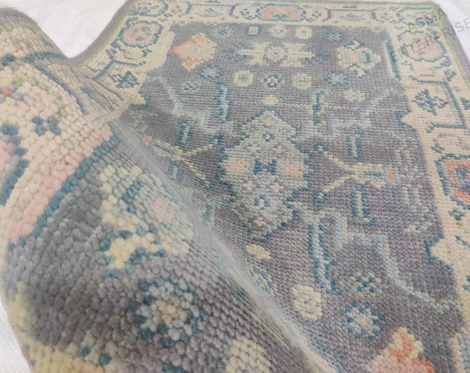 Handmade Oushak Wool Rug: Grey & Pastel Turkish Area Rug