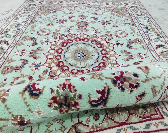 Hand-Knotted Persian Style Wool Rug: Nain Design, Traditional Area Rug