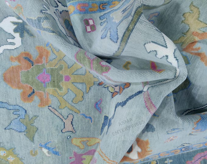 Hand-Knotted Oushak Rug 8x10: Floral Design, New Zealand Wool