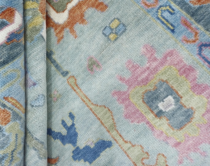 Handmade Grey Oushak Wool Rug: Vintage Turkish Area Rug