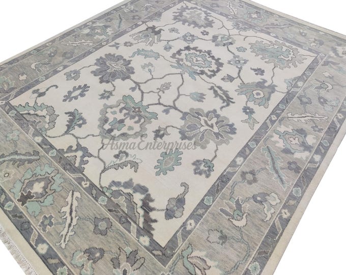 Hand Knotted Wool Oushak Rug 8x10: Antique Turkish Area Rug
