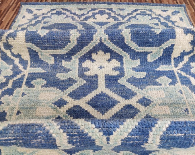 Hand Knotted Antique Oushak Wool Rug: Pastel Turkish Decor