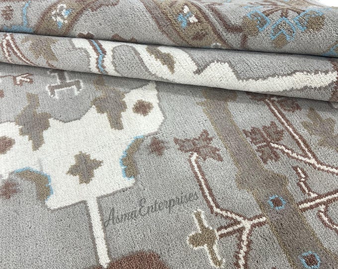 Hand Knotted Oushak Wool Rug 8x10: Neutral Cream Pastel