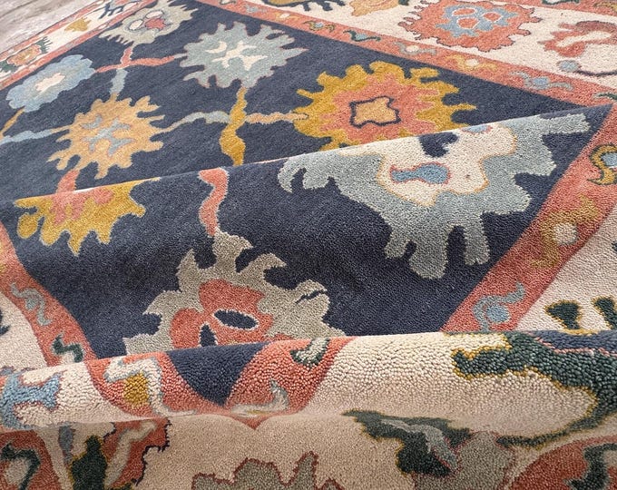 Hand-Knotted Oushak Wool Rugs Floral 8x10,9x12 Multi Colors Antique Turkish Area Rug Home Decor