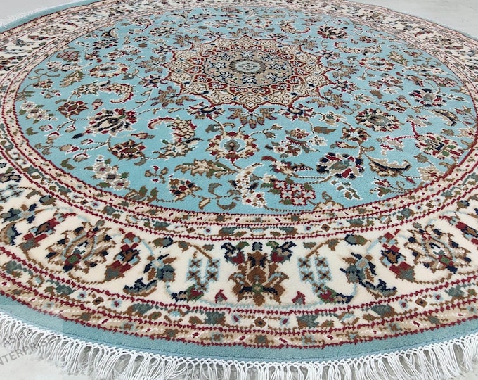 Hand-Knotted Nain Persian Rug: Traditional Round Area Rug, Customizable