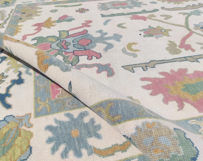 Traditional Oushak Rug White & Pink Hand Knotted Turkish Antique Area Living Bedroom Home Decor