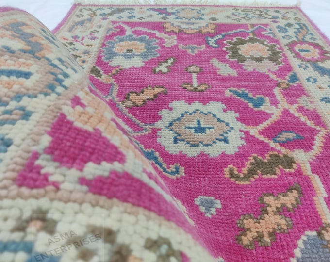 Handmade Oushak Rug: Luxurious Pink Turkish Wool Area Rug