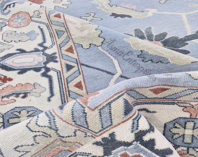 Hand Knotted Oushak Wool Rug: Antique Turkish Style, 8x10 ft