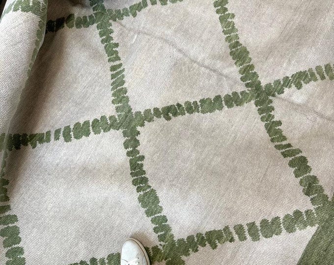 Modern Oushak Rug Beige & Green Geometric Hand Knotted Rug, Antique Turkish Area Home Decor