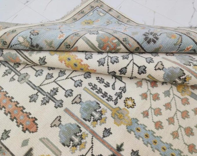 Turkish Oushak Rug Ivory & grey Hand Knotted Rug, Persian Tree Antique Wool Large Area