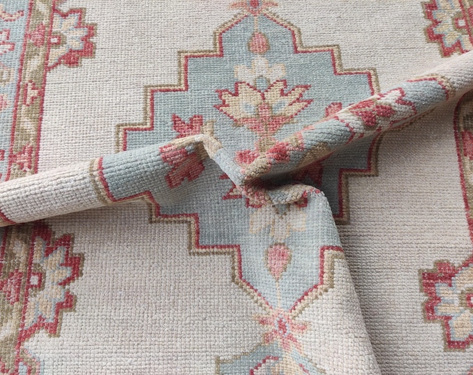 Hand-Knotted Oushak Wool Rug: Antique Pastel Turkish Area Rug