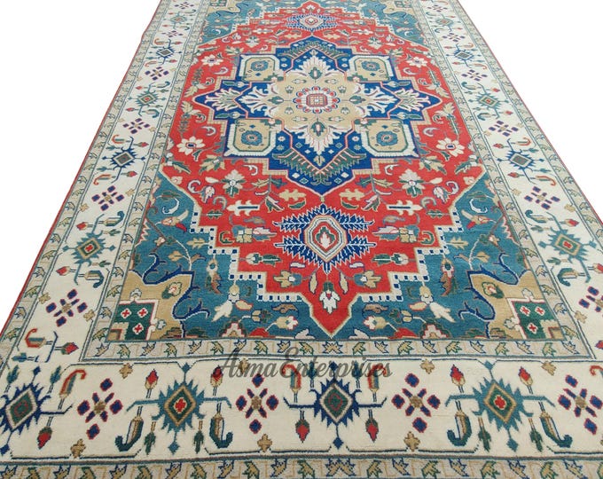 Hand-Knotted Heriz Wool Rug 10x14: Persian Oriental Rug