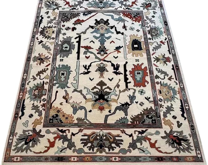 Hand Knotted Oushak Wool Rug: Modern Turkish Style, 8x10 ft.