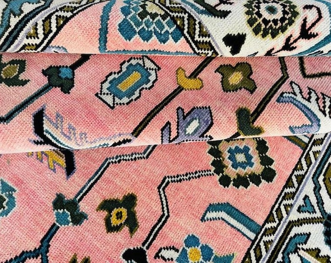 Hand Knotted Pink Oushak Rug: Turkish Wool Area Rug Living Room Bedroom Home Decor