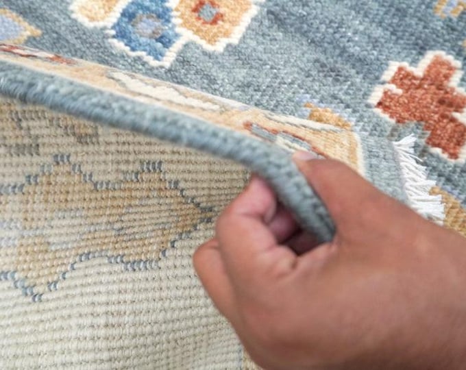 Hand Knotted Antique Oushak Rug, Pastel Turkish Wool Area Rug For Living Room Bedroom
