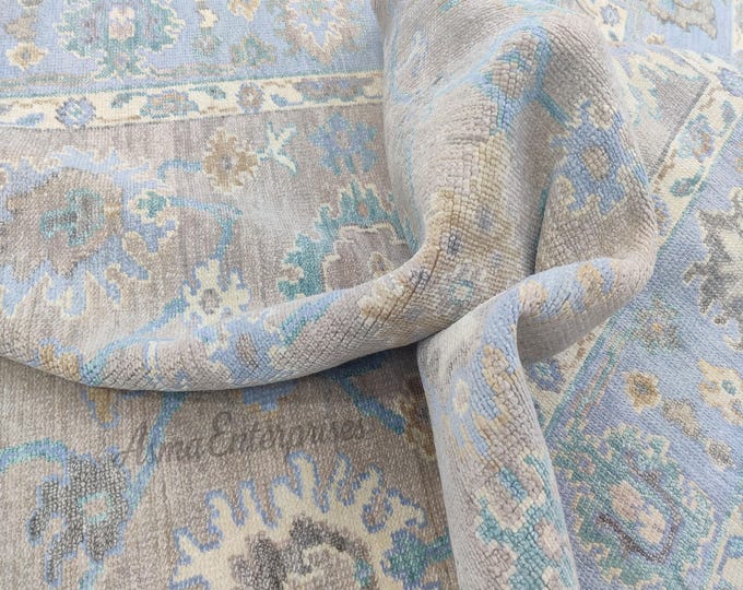 Hand Knotted Oushak Wool Rug: 9x12 Antique Turkish Knot Area Rug