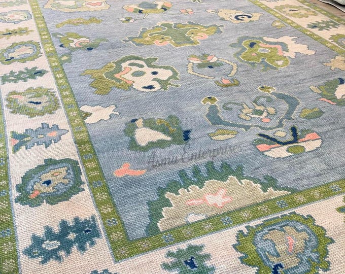 Hand Knotted Oushak Wool Rug: Modern Turkish Design, 8x10