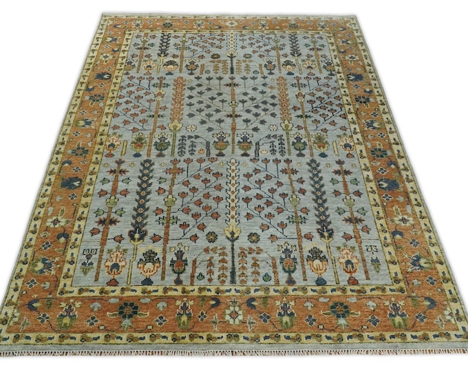 Oushak Rug Grey Persian Tree Design Hand Knotted Rug, Antique Turkish Area Home Decor