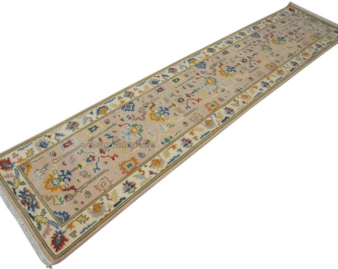 Hand Knotted Runner Oushak Rug, Antique Turkish Runner Wool Area For Living Room Bedroom